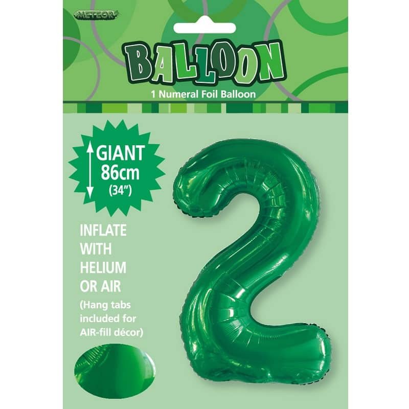 86CM (34") Emerald Green "2" Giant Numeral Foil Balloon 50682 - Party Owls
