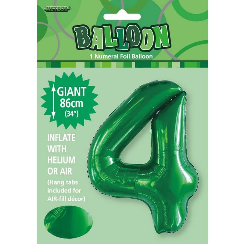 86CM (34") Emerald Green "4" Giant Numeral Foil Balloon 50684 - Party Owls