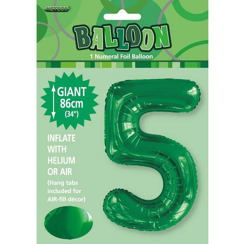 86CM (34") Emerald Green "5" Giant Numeral Foil Balloon 50685 - Party Owls