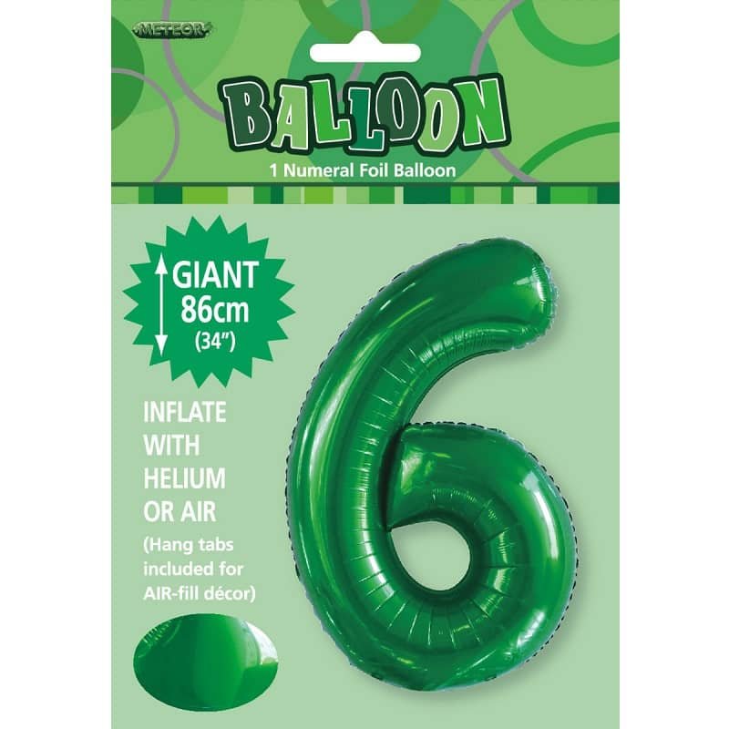 86CM (34") Emerald Green "6" Giant Numeral Foil Balloon 50686 - Party Owls
