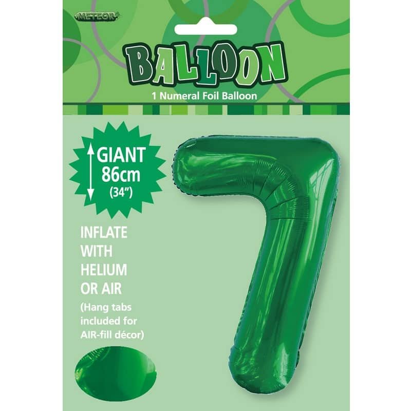 86CM (34") Emerald Green "7" Giant Numeral Foil Balloon 50687 - Party Owls