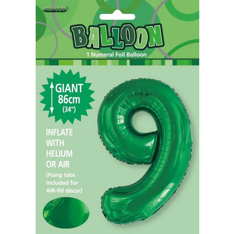86CM (34") Emerald Green "9" Giant Numeral Foil Balloon 50689 - Party Owls