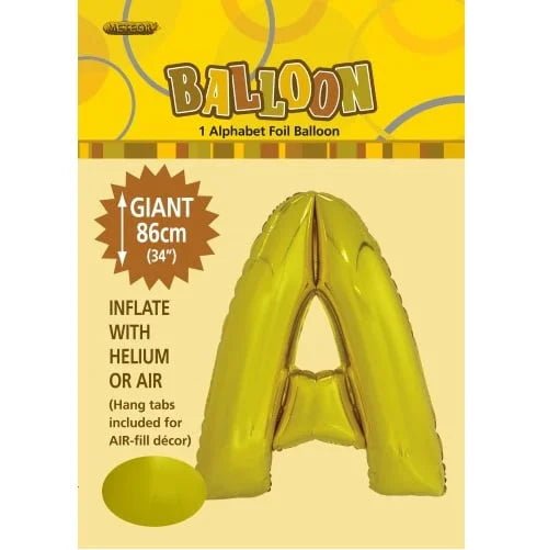 86CM (34") Gold Letter A Giant Jumbo Alphabet Helium Foil Balloon 43160 - Party Owls