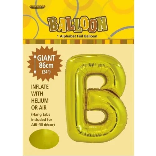 86CM (34") Gold Letter B Giant Jumbo Alphabet Helium Foil Balloon 43161 - Party Owls