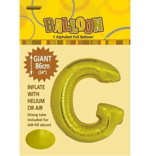 86CM (34") Gold Letter G Giant Jumbo Alphabet Helium Foil Balloon 43166 - Party Owls