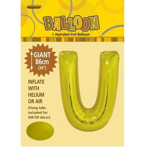 86CM (34") Gold Letter U Giant Jumbo Alphabet Helium Foil Balloon 43180 - Party Owls