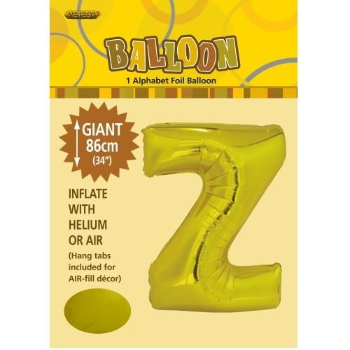 86CM (34") Gold Letter Z Giant Jumbo Alphabet Helium Foil Balloon 43185 - Party Owls