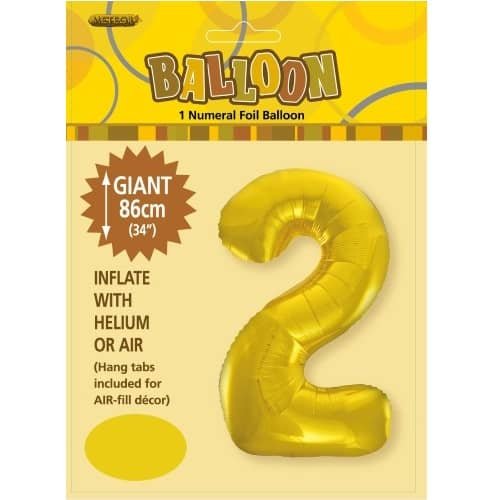 Gold Number 2 Giant Numeral Foil Balloon 86CM (34")  48312 - Party Owls