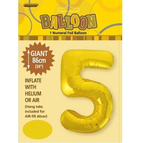 Gold Number 5 Giant Numeral Foil Balloon 86CM (34") 48315 - Party Owls