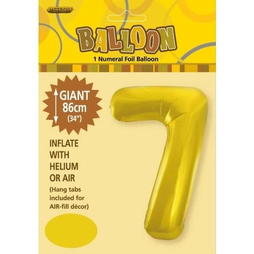 Gold Number 7 Giant Numeral Foil Balloon 86CM (34") 48317 - Party Owls