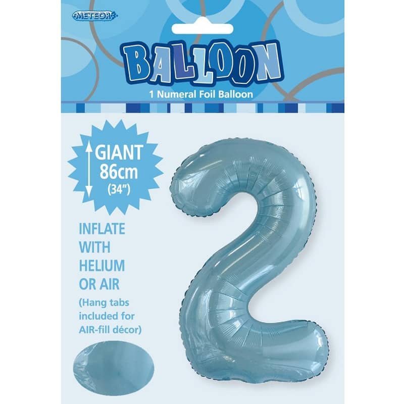 Powder Blue Number 2 Giant Numeral Foil Balloon 86CM (34") 50662 - Party Owls