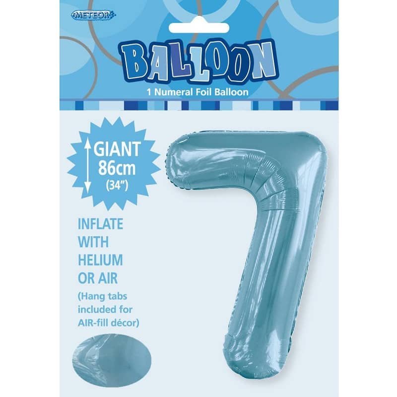 Powder Blue Number 7 Giant Numeral Foil Balloon 86CM (34") 50667 - Party Owls