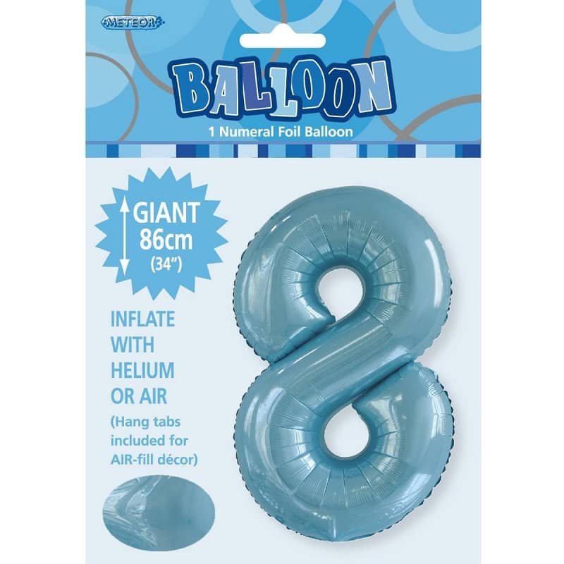 Powder Blue Number 8 Giant Numeral Foil Balloon 86CM (34") 50668 - Party Owls