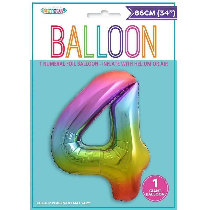 Rainbow Number 4 Giant Numeral Foil Balloon 86CM (34") 44824 - Party Owls