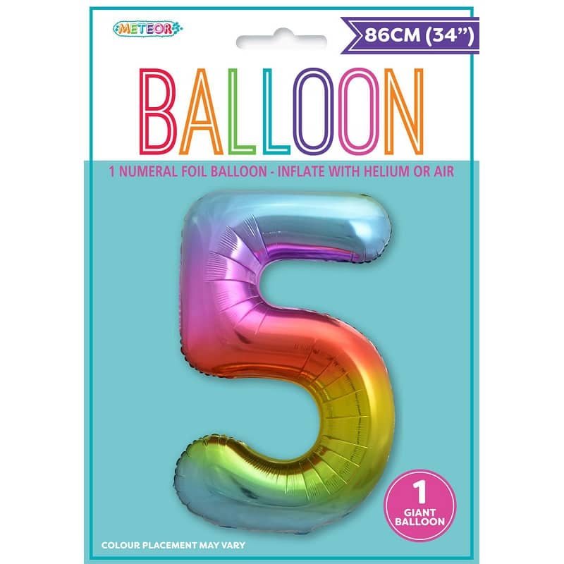 Rainbow Number 5 Giant Numeral Foil Balloon 86CM (34") 44825 - Party Owls