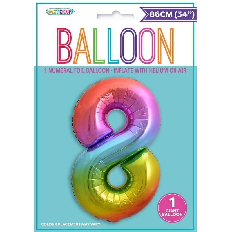 Rainbow Number 8 Giant Numeral Foil Balloon 86CM (34") 44828 - Party Owls