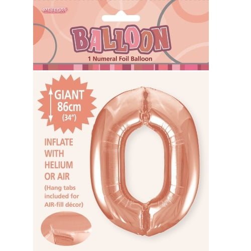 Rose Gold Number 0 Giant Numeral Foil Balloon 86CM (34") 50640 - Party Owls