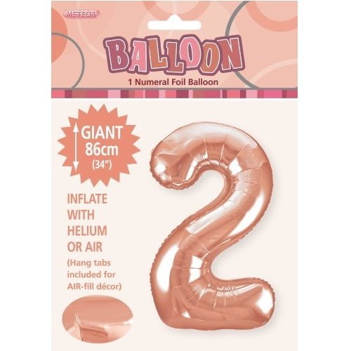 Rose Gold Number 2 Giant Numeral Foil Balloon 86CM (34") - Party Owls