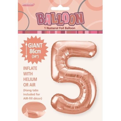 Rose Gold Number 5 Giant Numeral Foil Balloon 86CM (34") 50645 - Party Owls