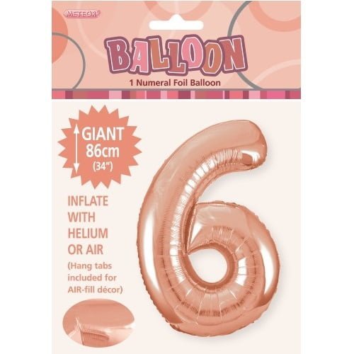 Rose Gold Number 6 Giant Numeral Foil Balloon 86CM (34") 50646 - Party Owls