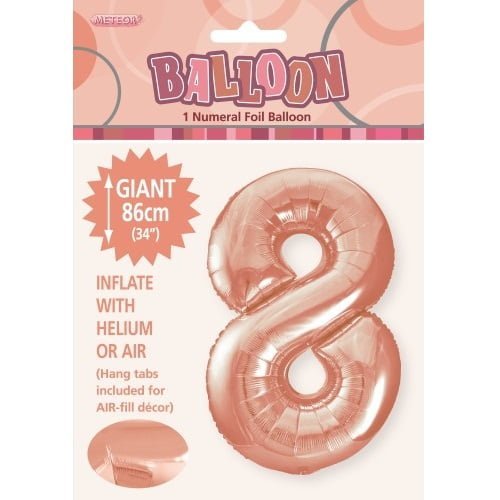 Rose Gold Number 8 Giant Numeral Foil Balloon 86CM (34") 50648 - Party Owls