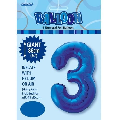 Royal Blue Number 3 Giant Numeral Foil Balloon 86CM (34") - Party Owls