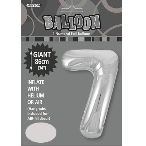 Silver Number 7 Giant Numeral Foil Balloon 86CM (34") 48297 - Party Owls