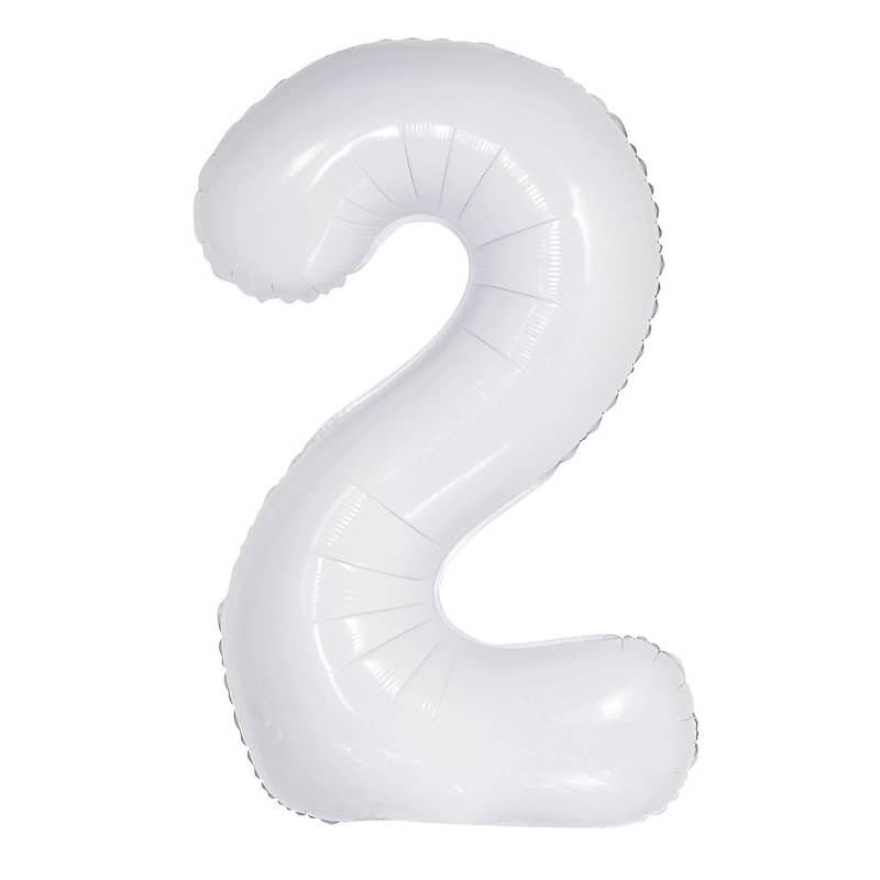 White Number 2 Giant Numeral Foil Balloon 86CM (34") 50672 - Party Owls