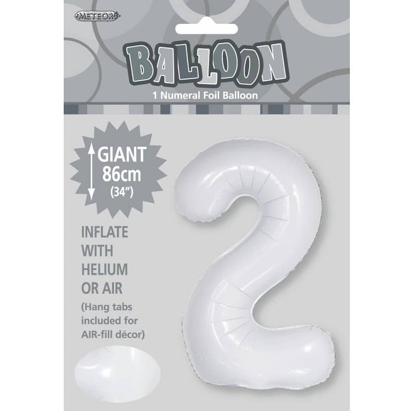 White Number 2 Giant Numeral Foil Balloon 86CM (34") 50672 - Party Owls