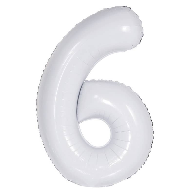 White Number 6 Giant Numeral Foil Balloon 86CM (34") 50676 - Party Owls