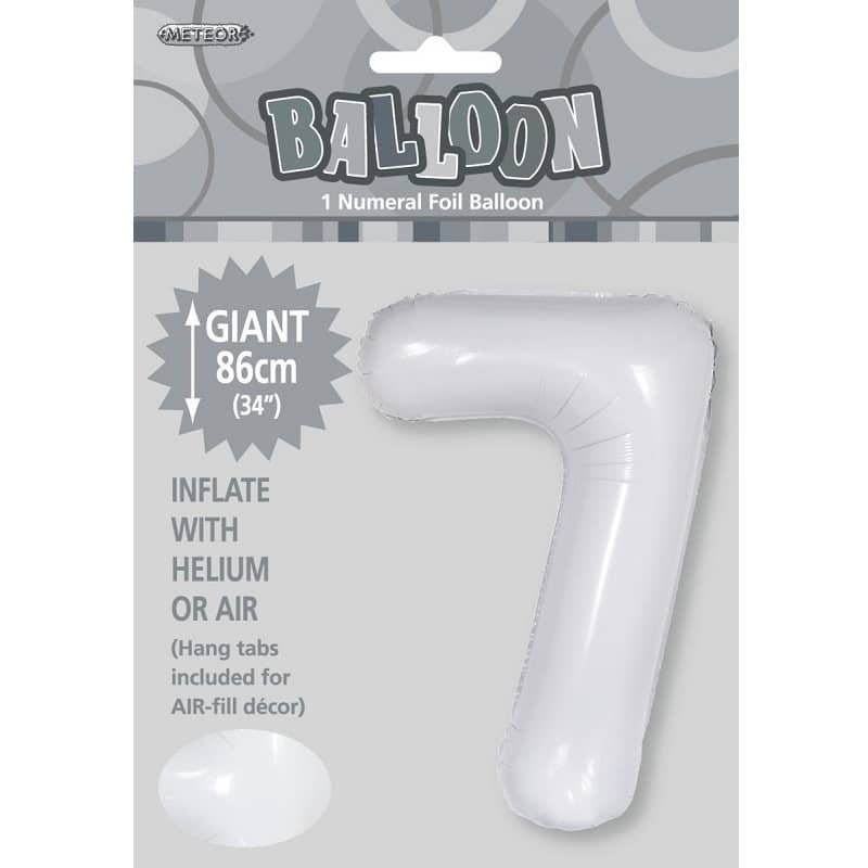 White Number 7 Giant Numeral Foil Balloon 86CM (34") 50677 - Party Owls