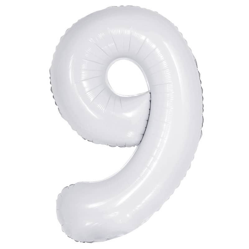 White Number 9 Giant Numeral Foil Balloon 86CM (34") 50679 - Party Owls