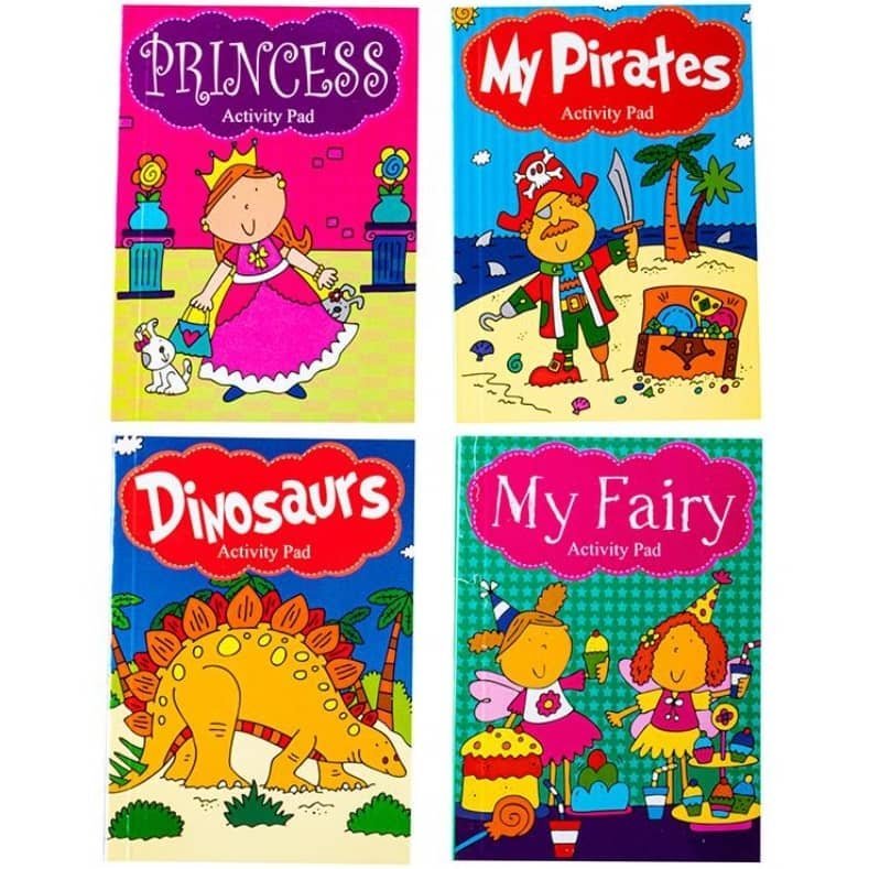 Activity Books 4pk Dinosaur Princess Fairy Pirates 224944 - Party Owls