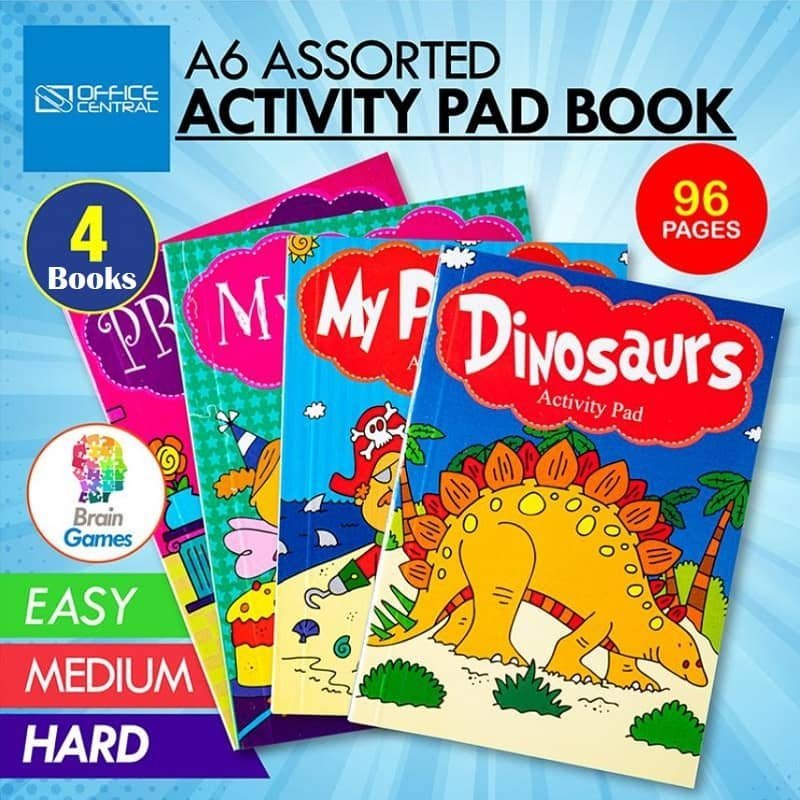 Activity Books 4pk Dinosaur Princess Fairy Pirates 224944 - Party Owls