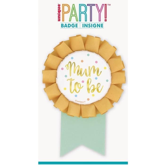 Award Ribbon Badge Mum To Be Gold Unisex Baby Shower 73414 - Party Owls