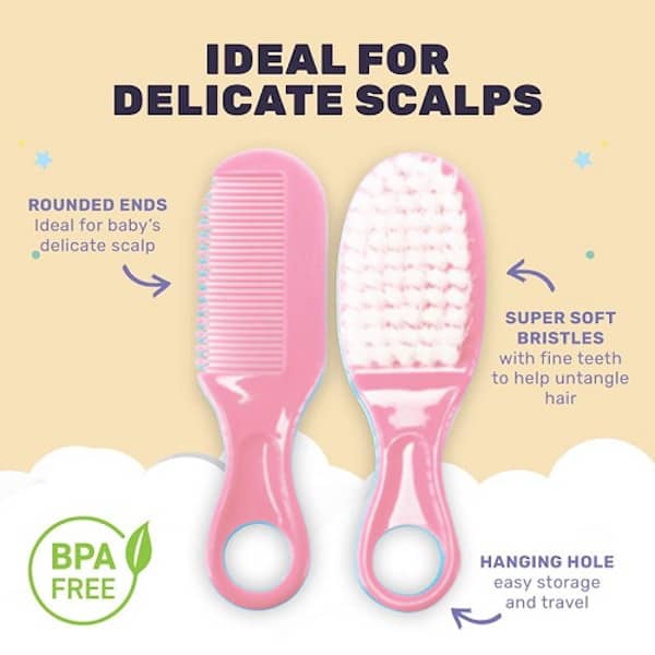 Baby Brush & Comb Set 2pk Pink - Party Owls