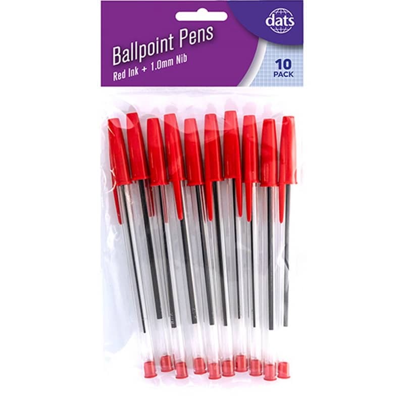 Ballpoint Pens 10pk Red Ink Colour - Party Owls