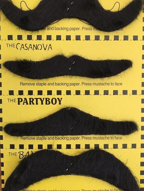 Black Fake Moustaches Mustaches Self-Adhesive Set 12pcs - Party Owls