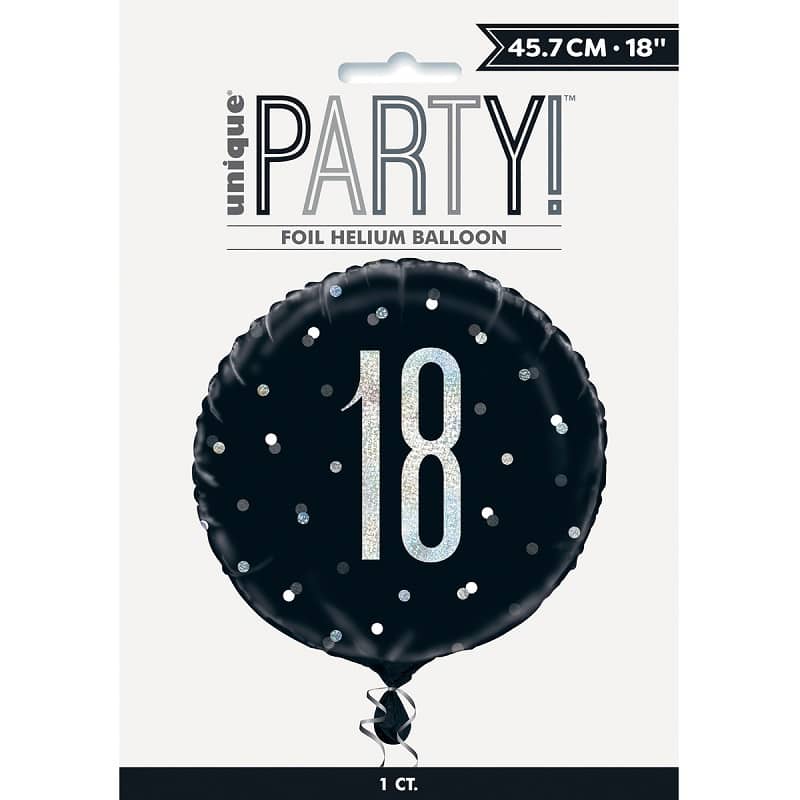 Black & Silver 18th Birthday Foil Prismatic Balloon 45CM (18") - Party Owls