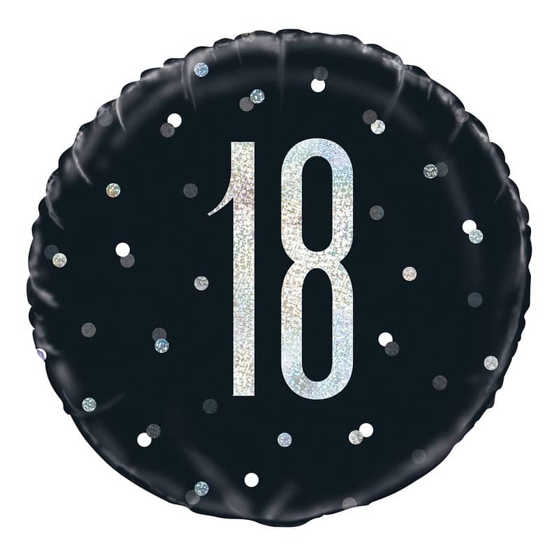 Black & Silver 18th Birthday Foil Prismatic Balloon 45CM (18") - Party Owls