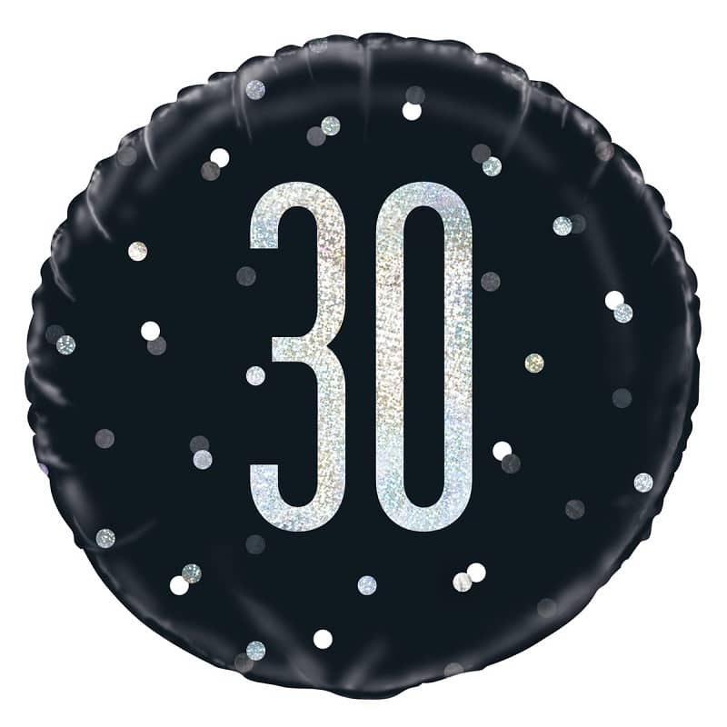 Black & Silver 30th Birthday Foil Prismatic Balloon 45CM (18") - Party Owls