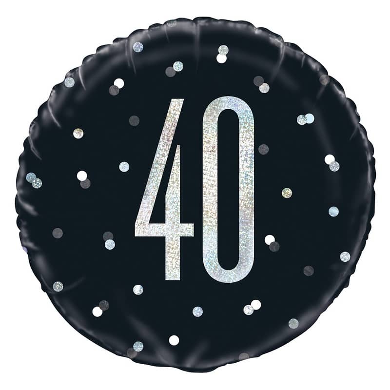 Black & Silver 40th Birthday Foil Prismatic Balloon 45CM (18") - Party Owls