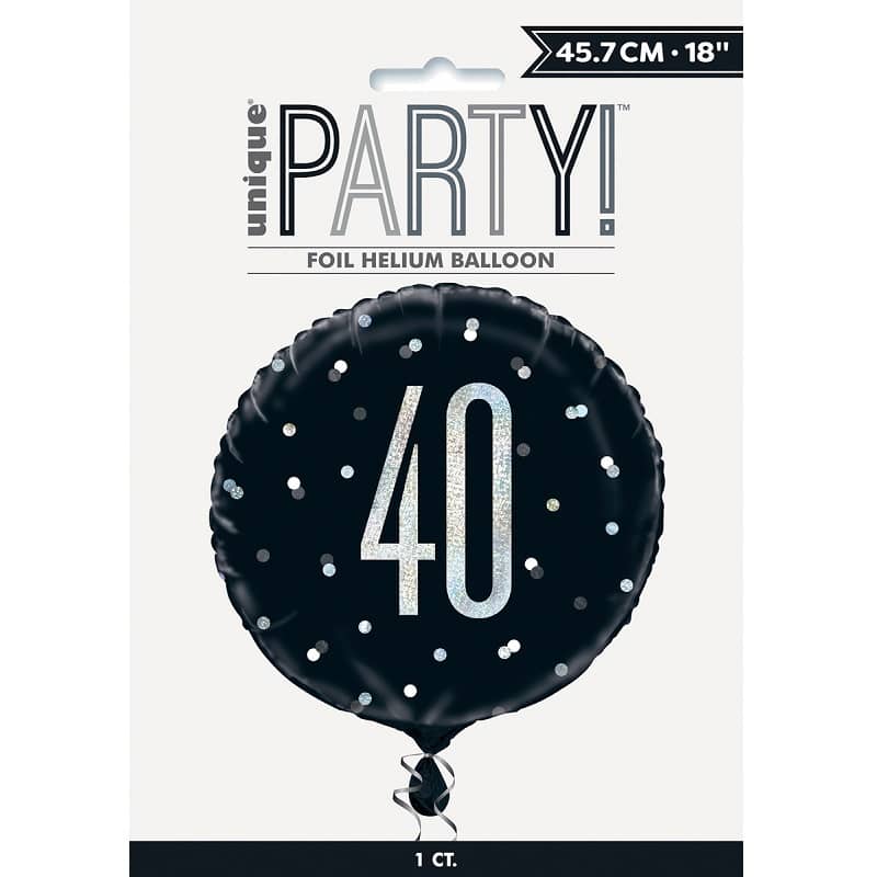 Black & Silver 40th Birthday Foil Prismatic Balloon 45CM (18") - Party Owls