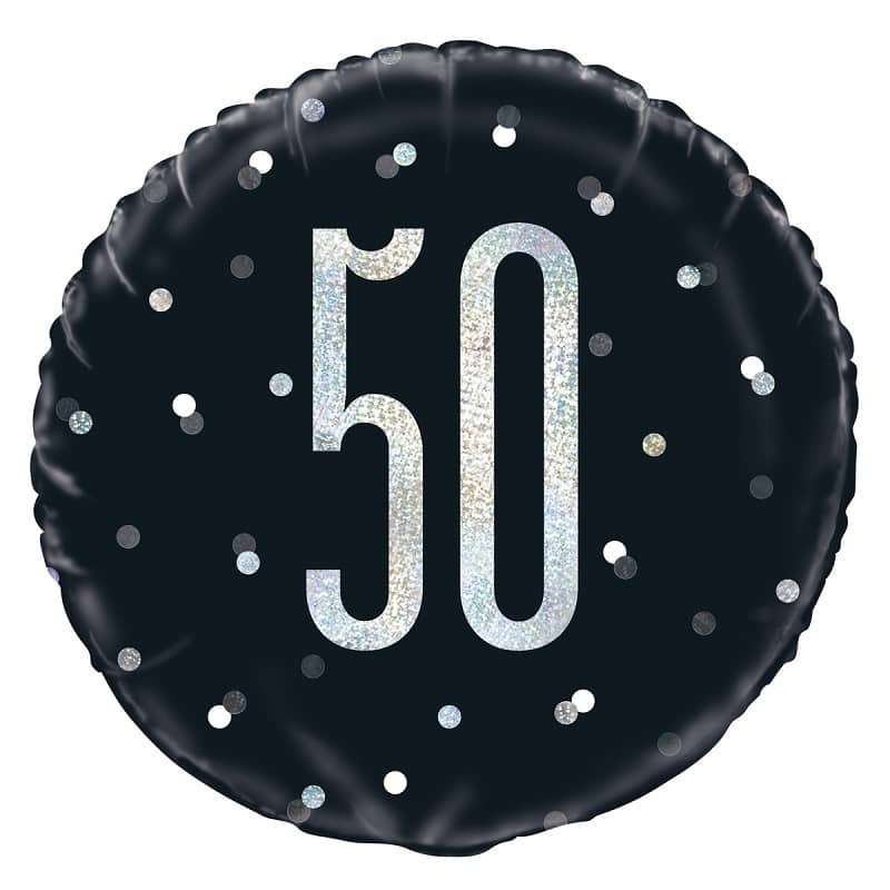 Black & Silver 50th Birthday Foil Prismatic Balloon 45CM (18") - Party Owls