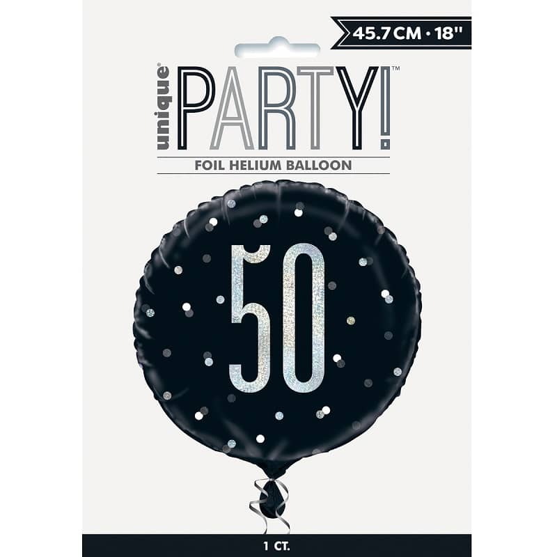 Black & Silver 50th Birthday Foil Prismatic Balloon 45CM (18") - Party Owls