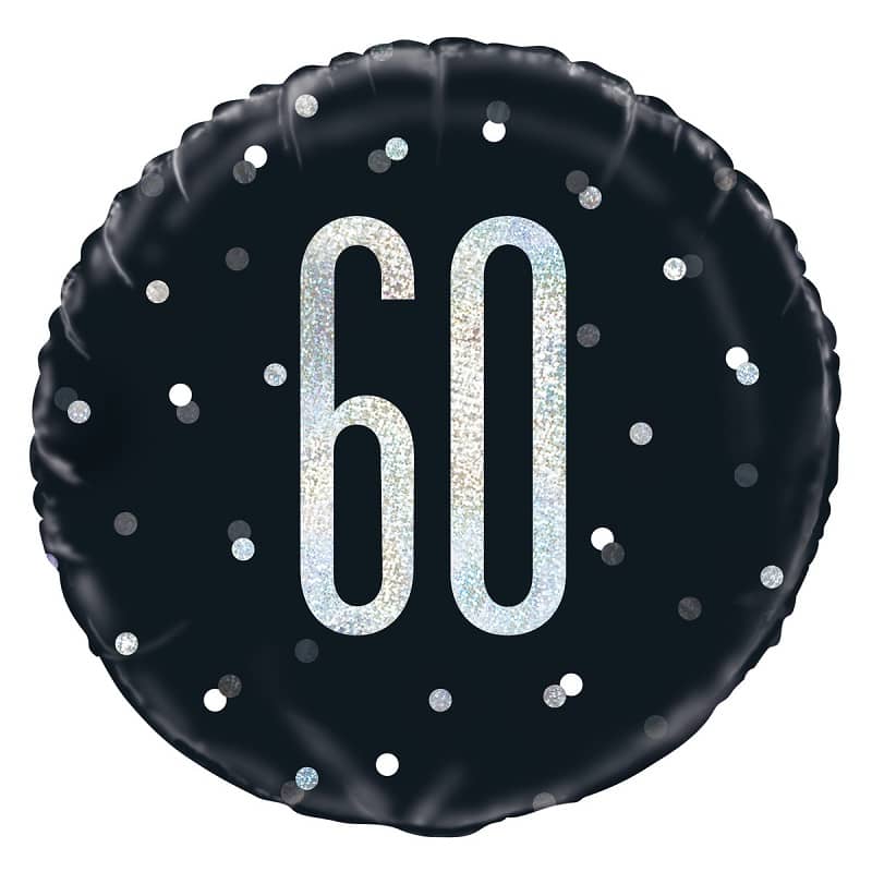Black & Silver 60th Birthday Foil Prismatic Balloon 45CM (18") - Party Owls