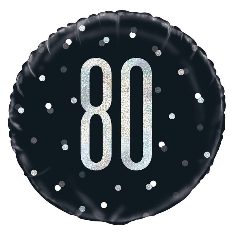 Black & Silver 80th Birthday Foil Prismatic Balloon 45CM (18") - Party Owls