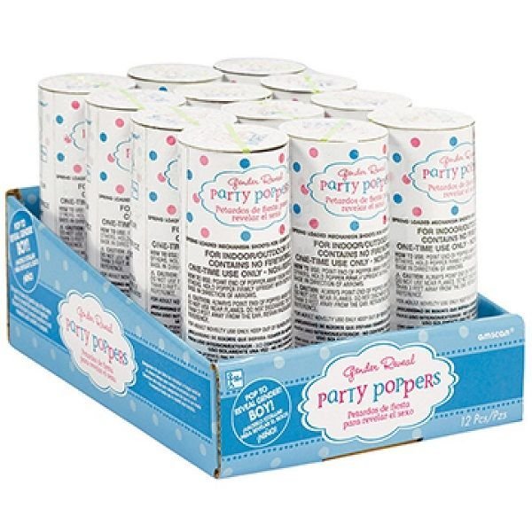 Gender Reveal Blue Confetti Poppers 12pk  396795 - Party Owls