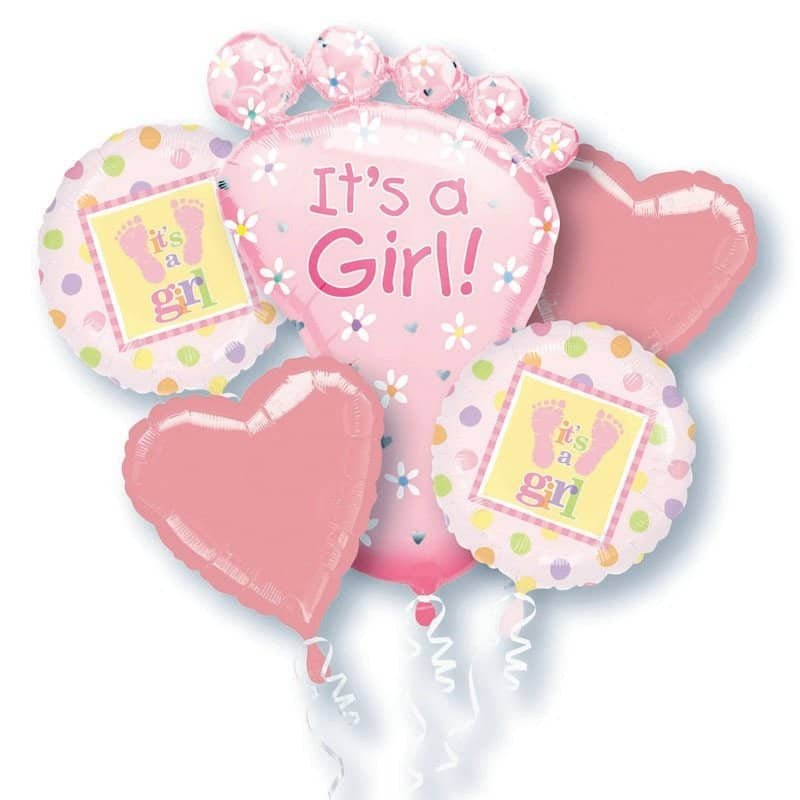 "It's A Girl" Foil Bouquet Balloons 5pk 1484801 - Party Owls