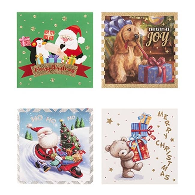 Christmas Cards 10pk (125 x 125mm) w/Envelopes Textured Foil Cute Santa Bear Dog - Party Owls